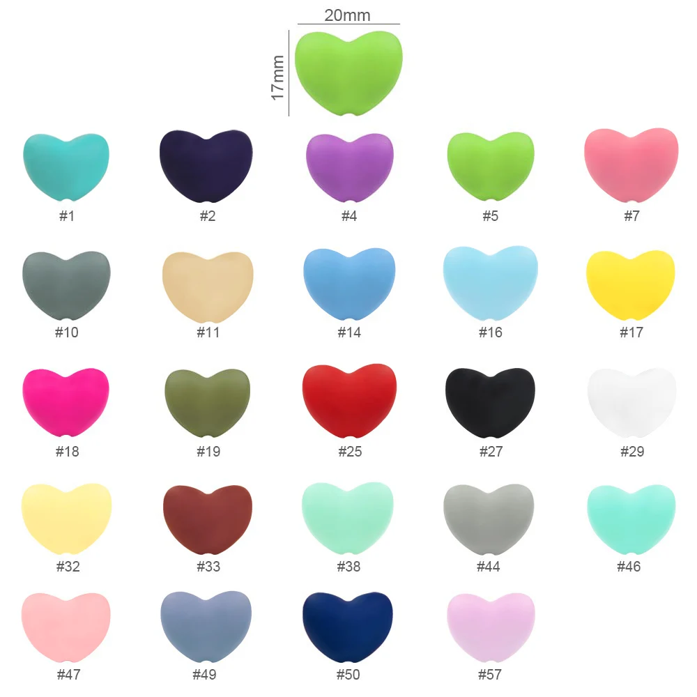 Cuentas de silicona en forma de corazón para dentición