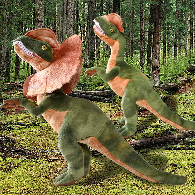 Peluche Dilophosaurus de doble cresta en primer plano