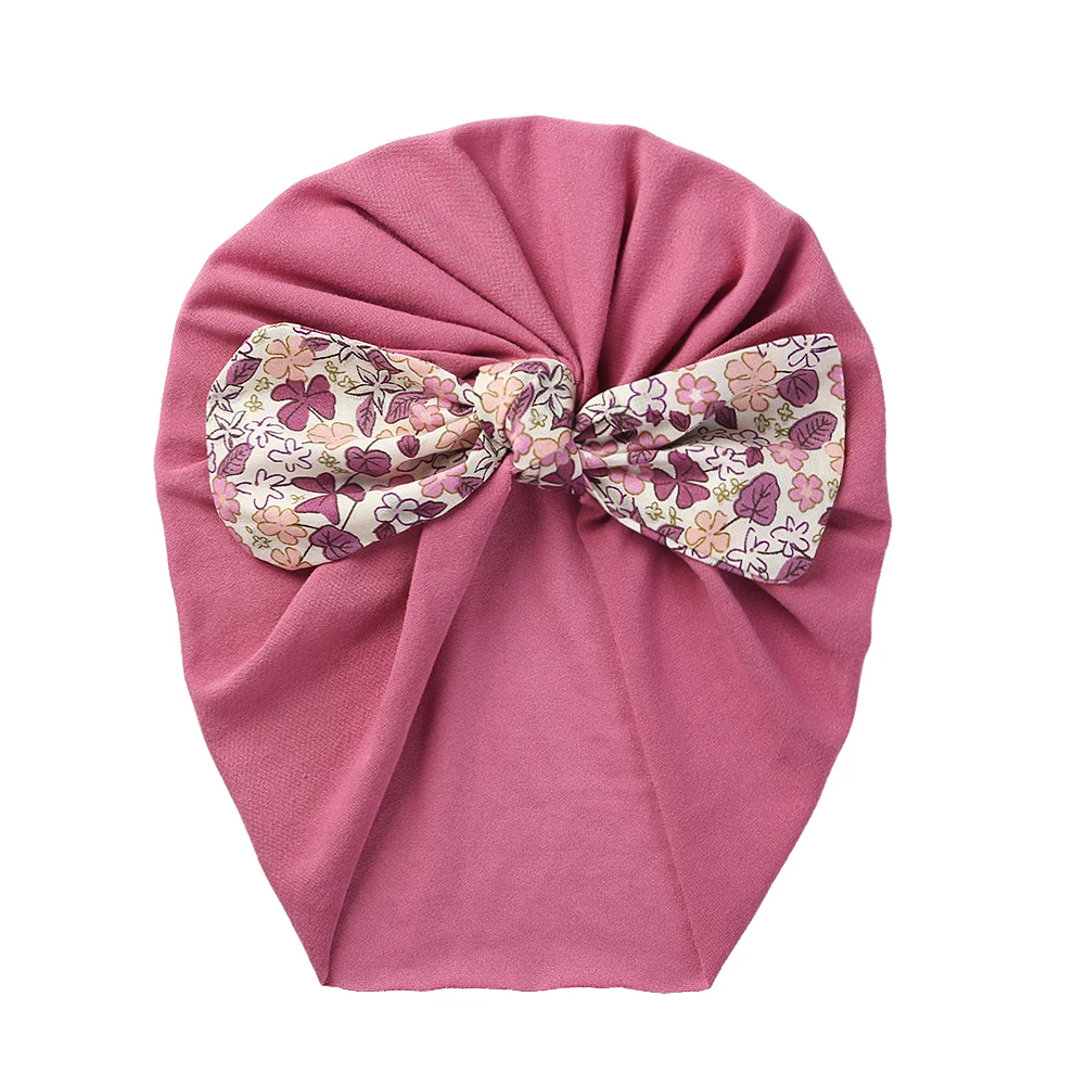 Gorro bebé con lazo floral y orejas de oso - turbante suave - imagen 5