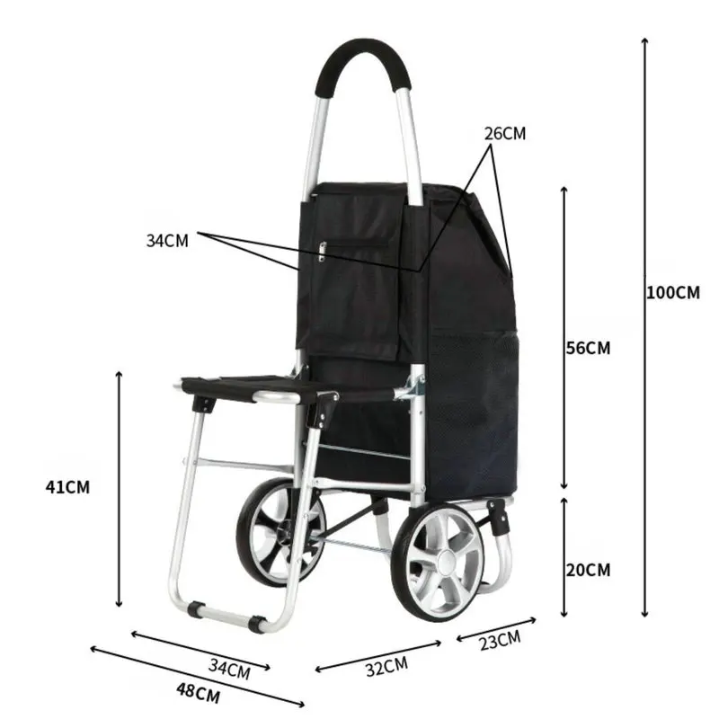 Carro de compras plegable con asiento y rueda inflable grande - imagen 4