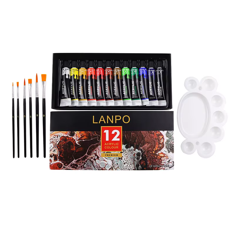Set de pinturas acrílicas para niños con pinceles – 12 o 24 colores - imagen 2