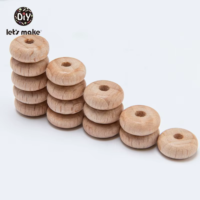 Cuentas de madera de haya naturales para collar de dentición