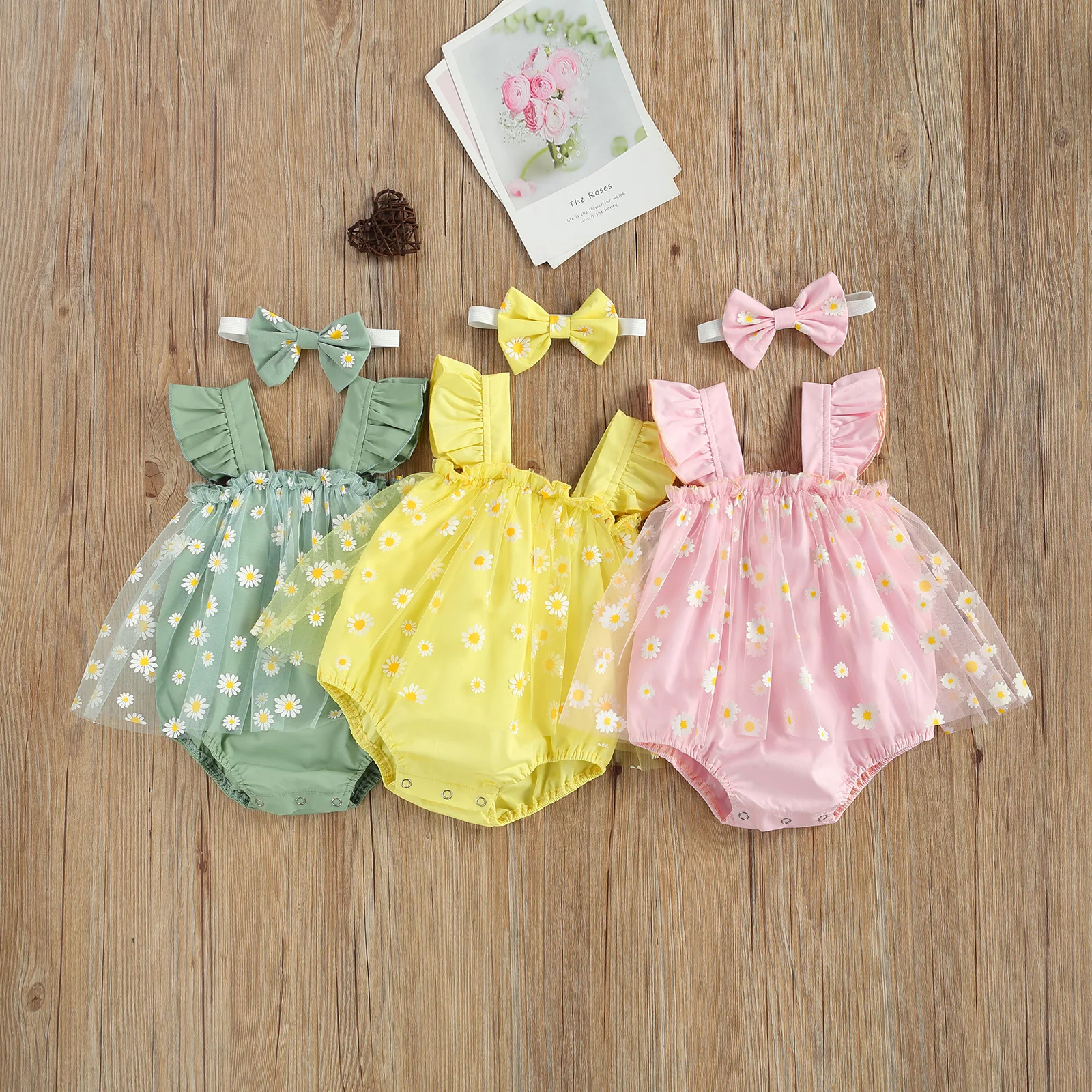 VISgogo Pelele estampado margaritas para niñas ligero de verano - imagen 3
