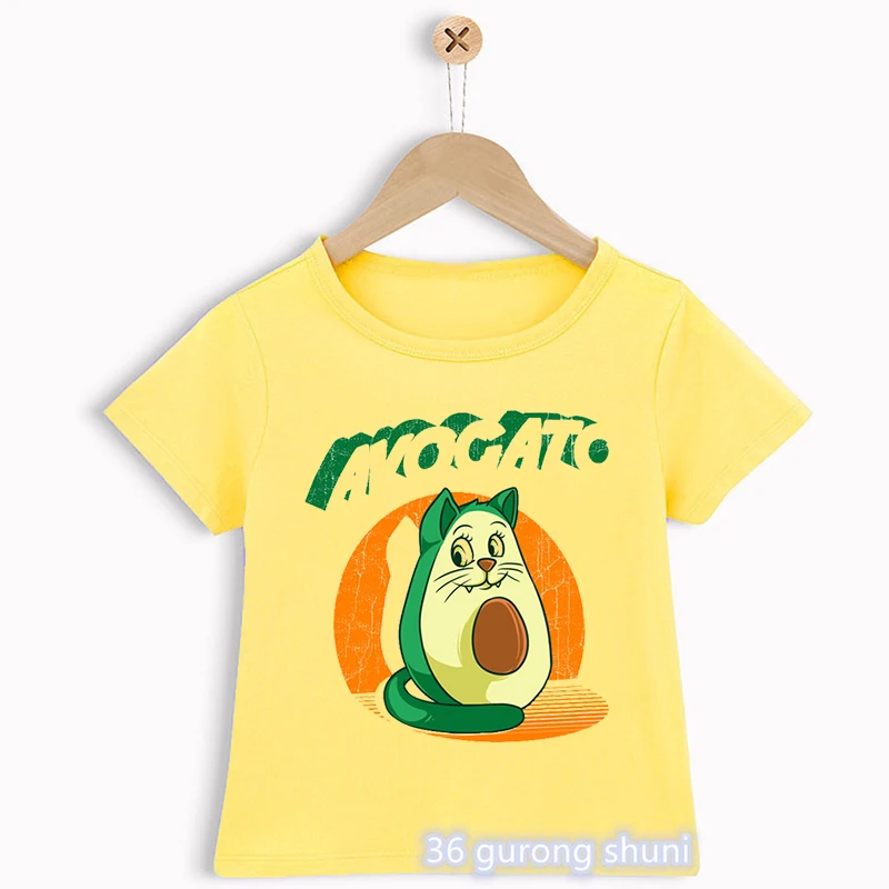 Camiseta verano niños – Algodón con estampado gato y aguacate - imagen 2
