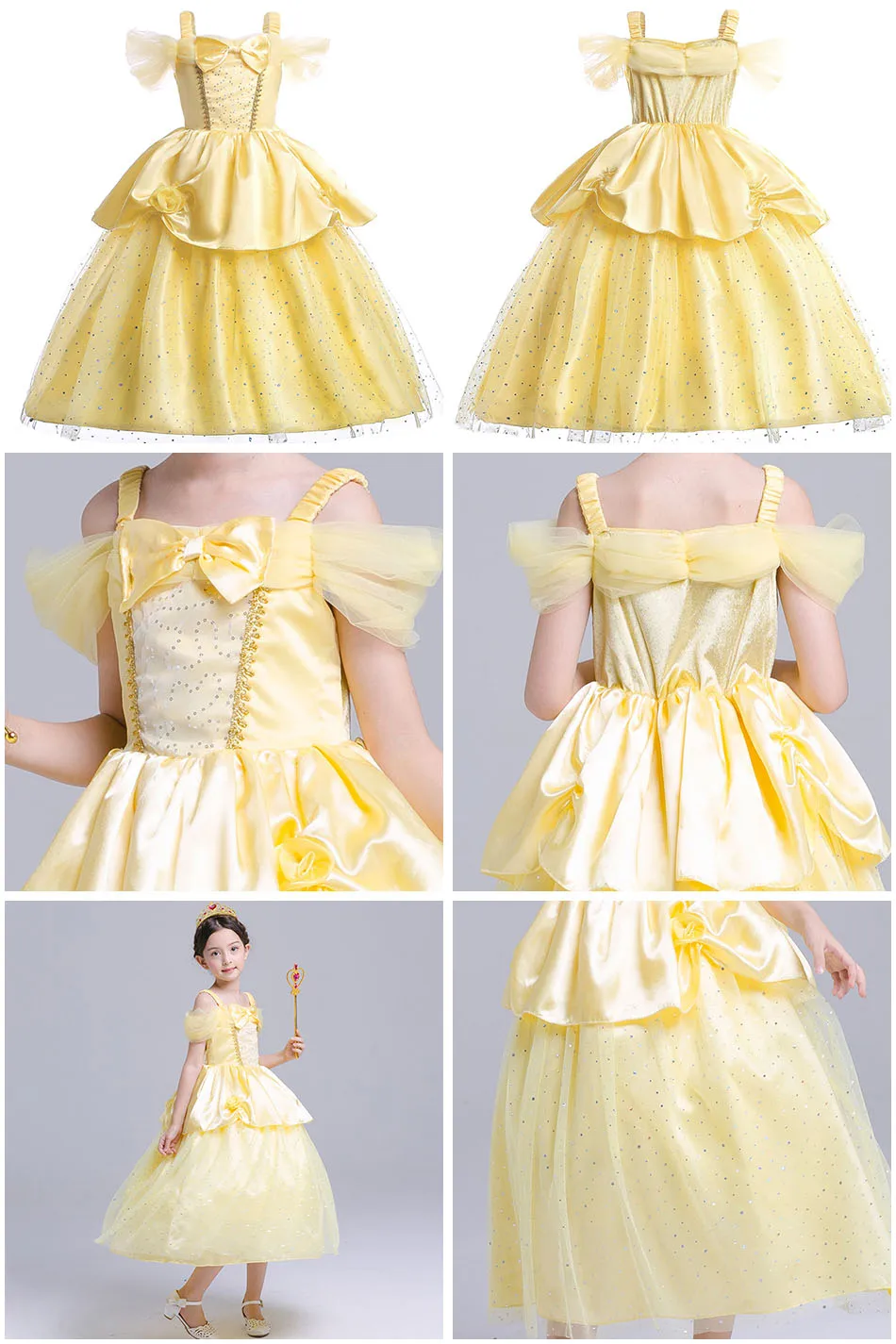 Variante del vestido B en tono amarillo con fallos