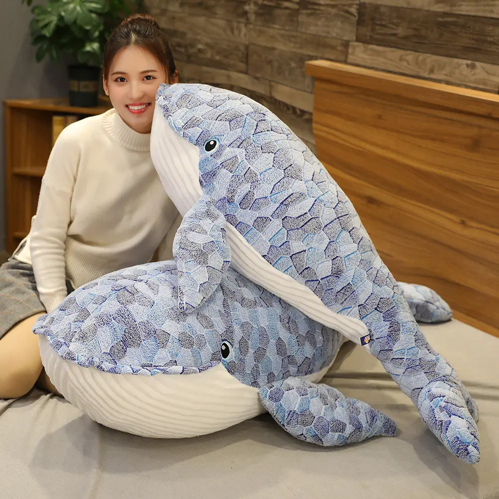 Almohada de peluche tiburón azul gigante suave para bebés y niños - imagen 4