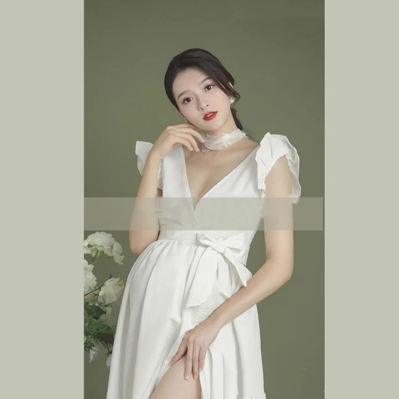 Vestido de maternidad blanco para sesión de fotos de embarazo - imagen 2