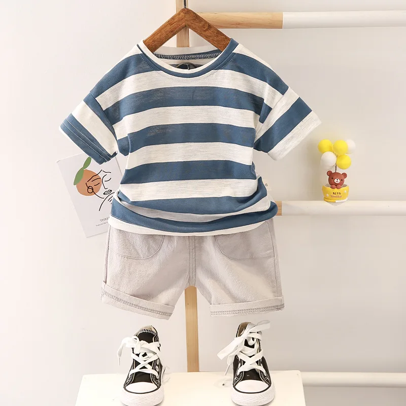 Conjunto verano bebé: camiseta rayas algodón y pantalón corto - imagen 2
