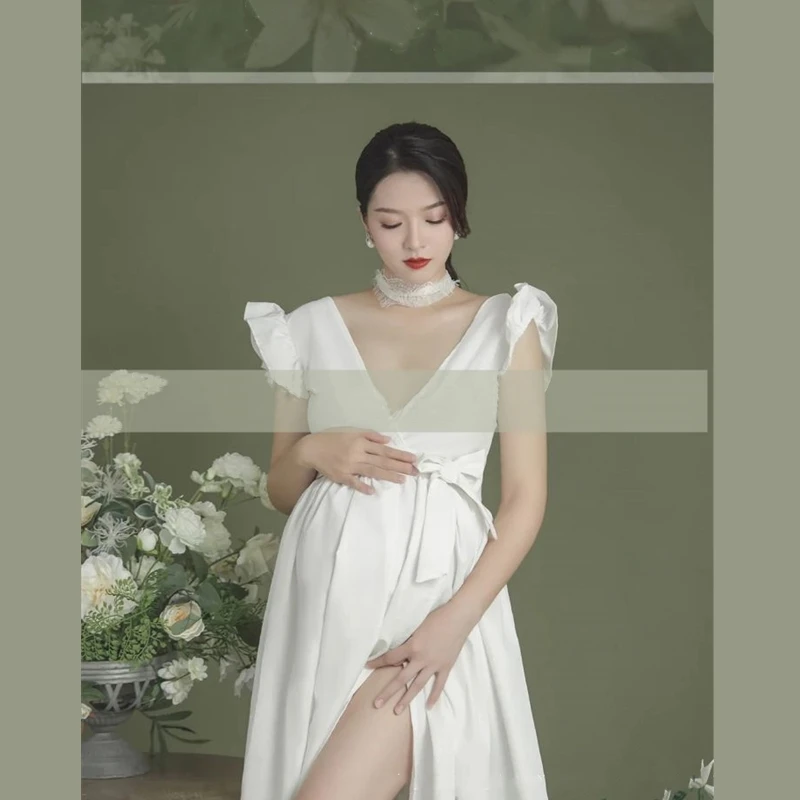 Vestido de maternidad blanco para sesión de fotos de embarazo - imagen 4