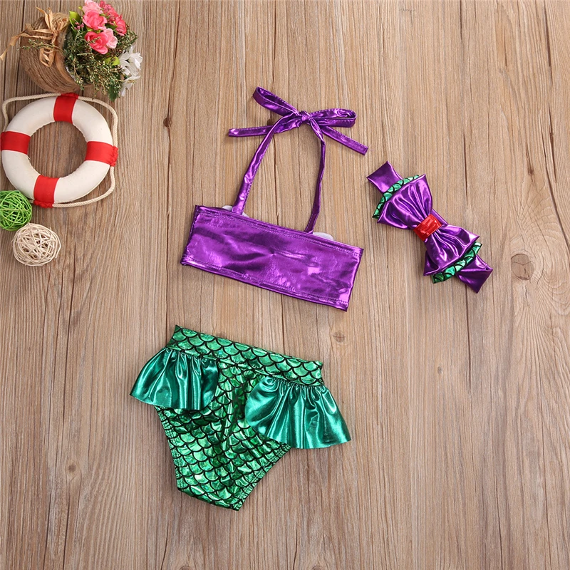 Bikini sirena para niña con diadema lazo 3D de verano - imagen 5