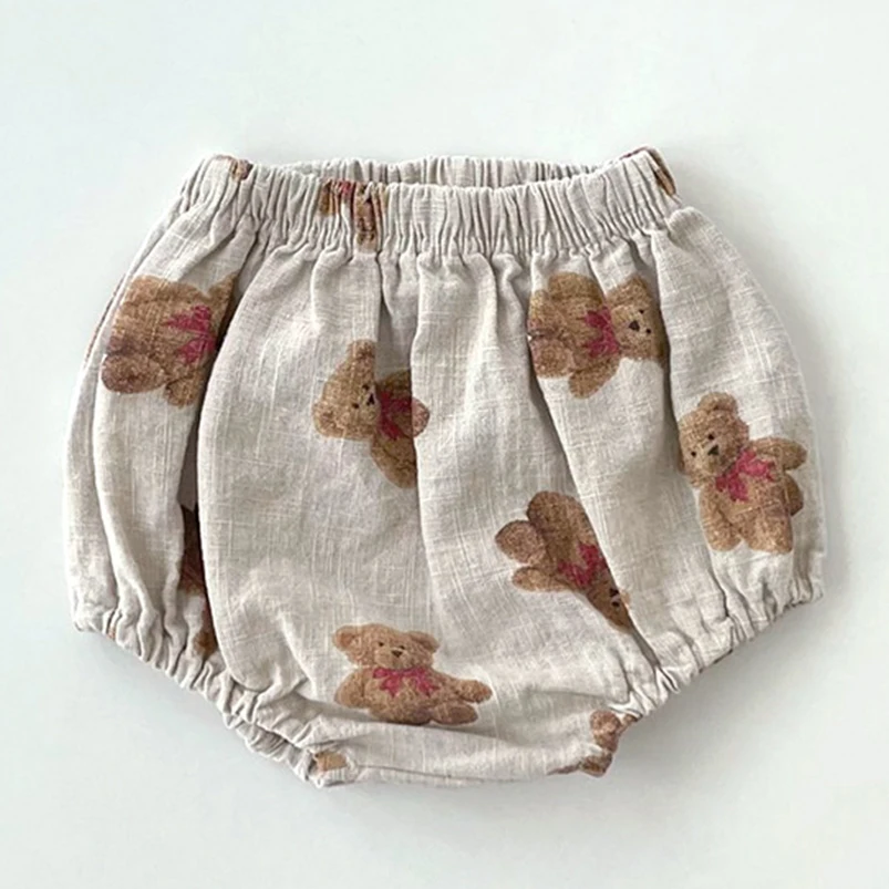 Pantalones cortos bebé recién nacido de algodón y lino vintage - imagen 2