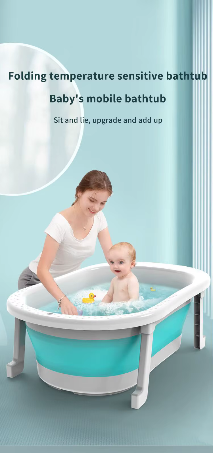 Bañera plegable de silicona desplegada mostrando su forma ergonómica