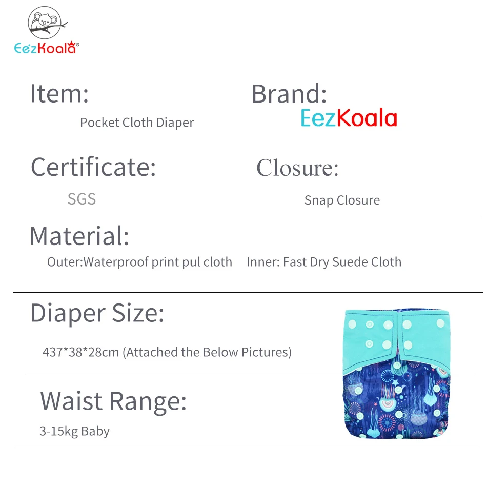 Pañal de tela reutilizable EezKoala - Gamuza ecológica lavable - imagen 4
