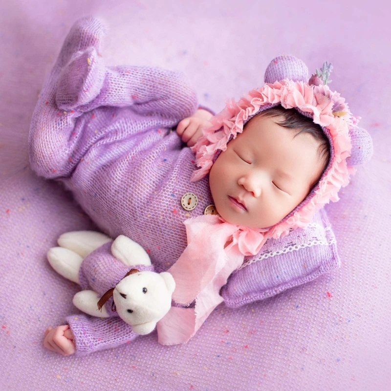 Pelele recién nacido con oso y sombrero – conjunto fotos bebé - imagen 2