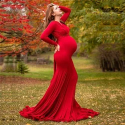 Vestido de maternidad elegante primavera con cuello V y manga larga