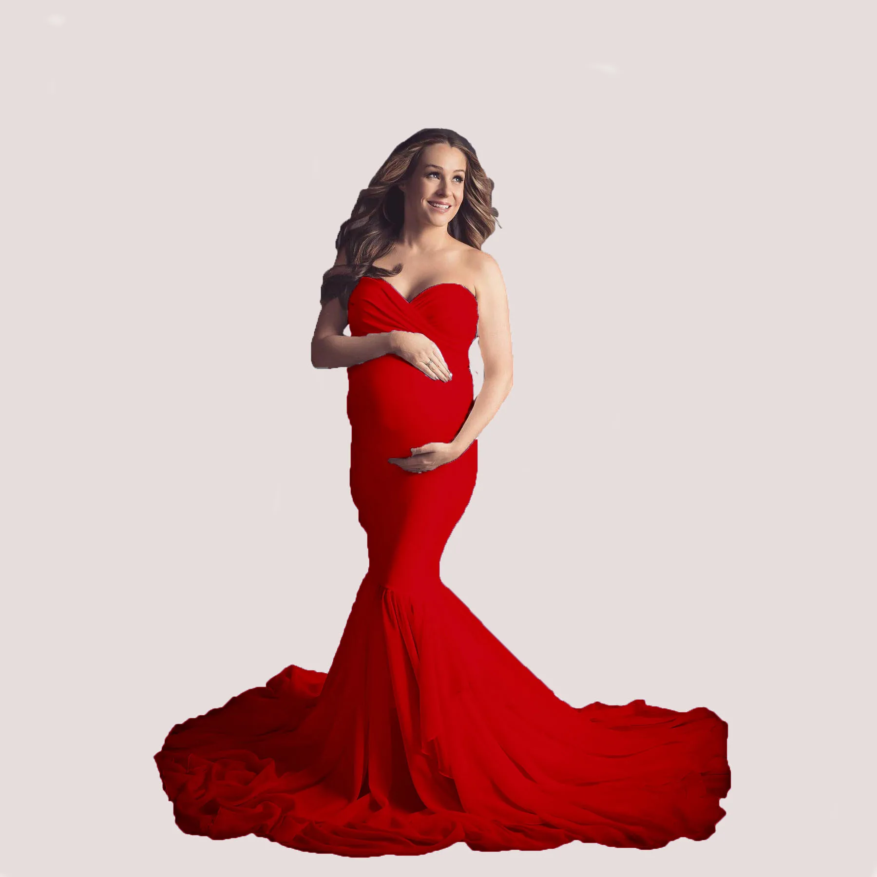 Vestido de maternidad largo de jersey elástico para sesión de fotos - imagen 5