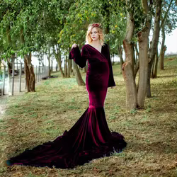 Vestido de embarazo elegante de terciopelo para sesión de fotos