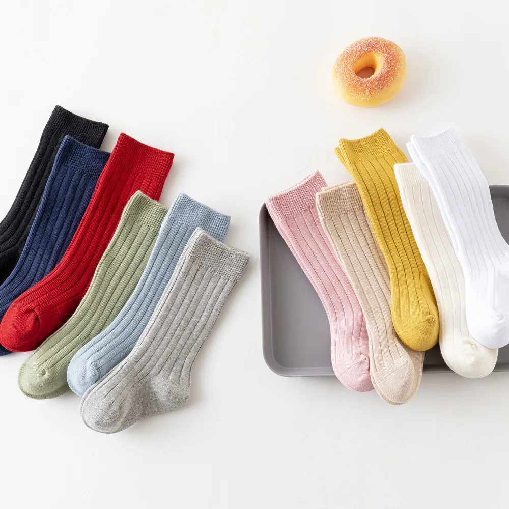 Calcetines altos de algodón para bebés y niños – lisos a rayas - imagen 4
