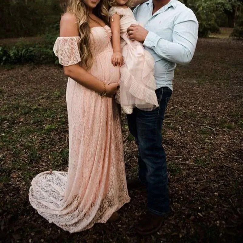 Vestido premamá de encaje con volantes para sesión de fotos de embarazo - imagen 2