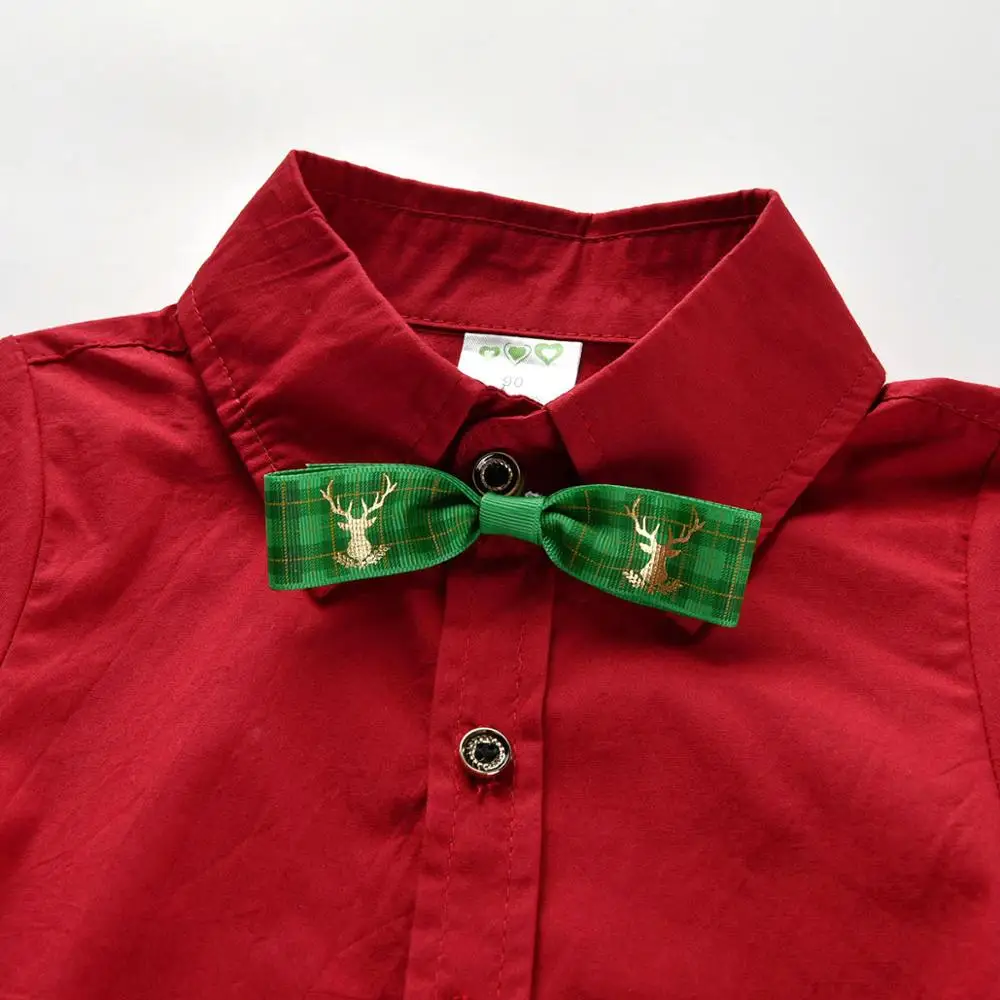 Camisa manga larga de algodón rojo vino con pajarita para niño - imagen 3