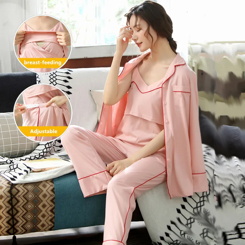 Pijama de lactancia de algodón para verano y embarazo - imagen 3