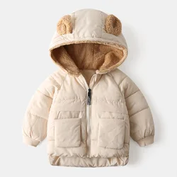 Parka infantil acolchada de terciopelo con capucha