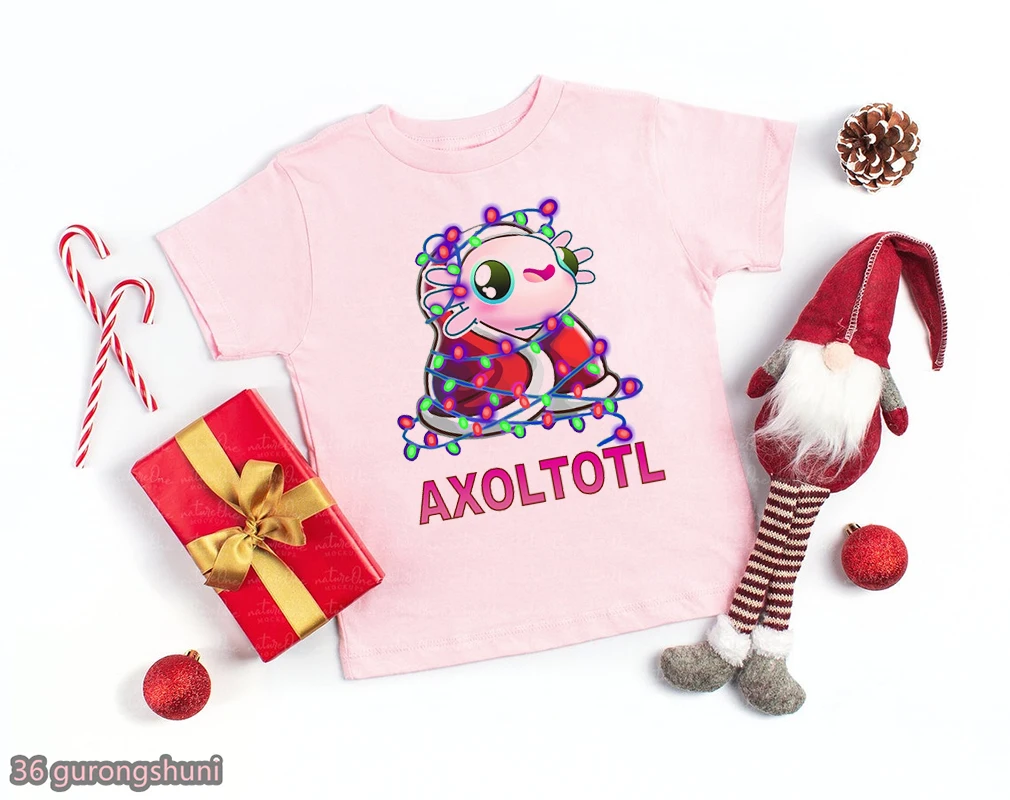 Camiseta infantil estampado axolotl para Navidad con manga corta - imagen 4