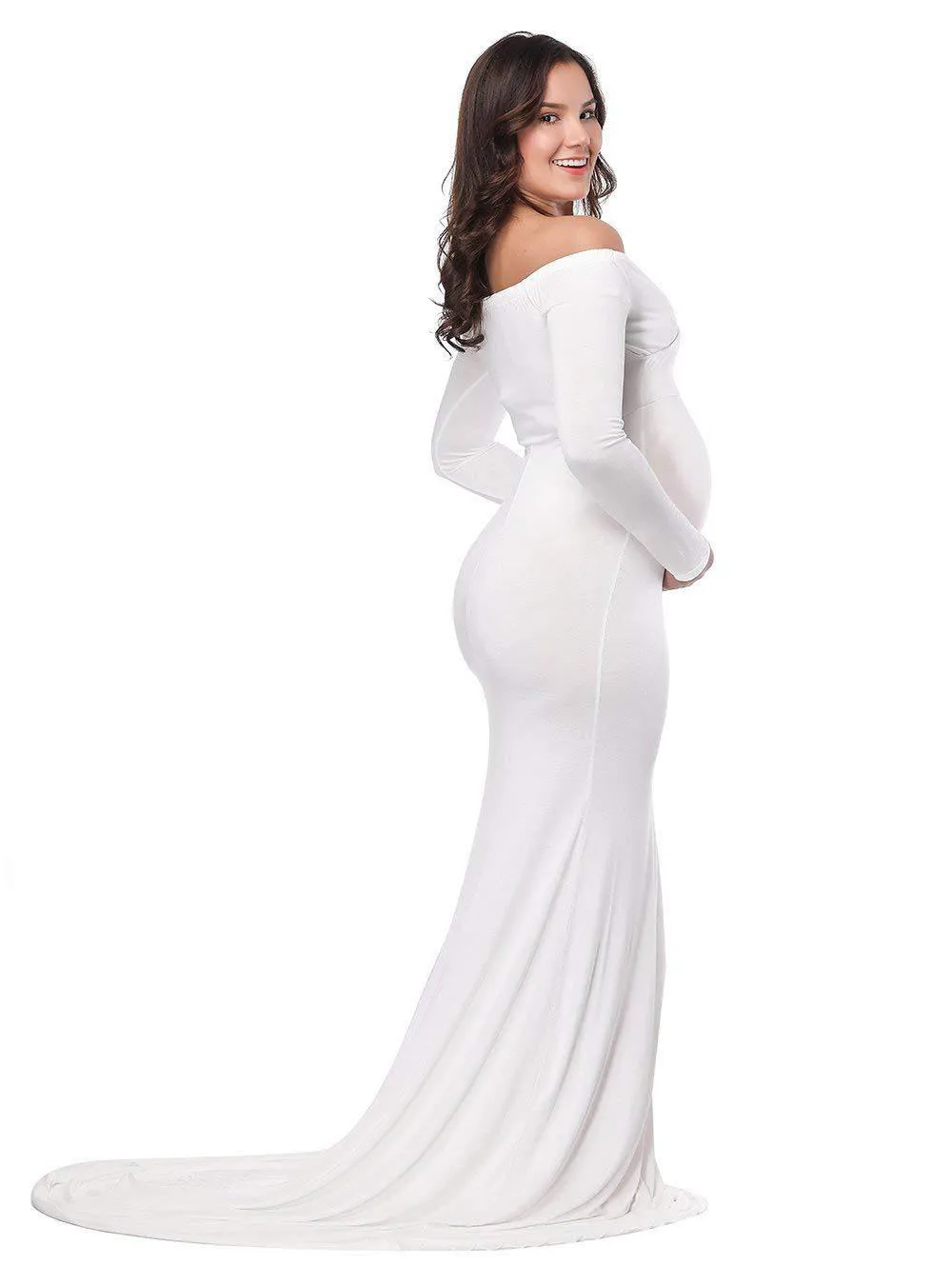 Vestido de maternidad elegante con manga larga y cuello en V para otoño - imagen 3