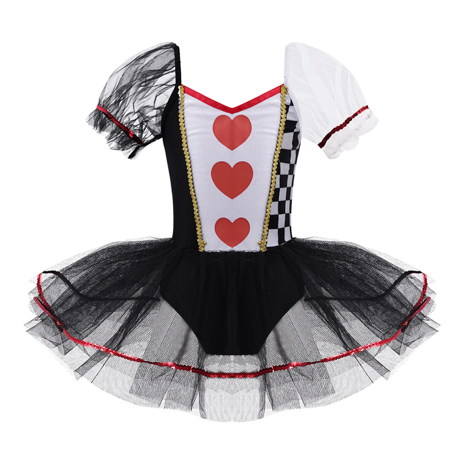 Vestido tutú de malla con estampado de corazones y cuadros