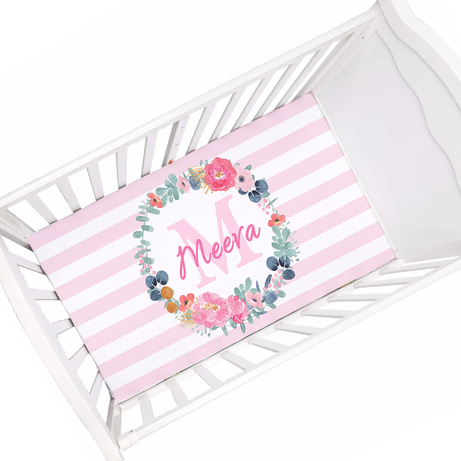 Sábana ajustable para cuna con nombre personalizado y flores - imagen 4