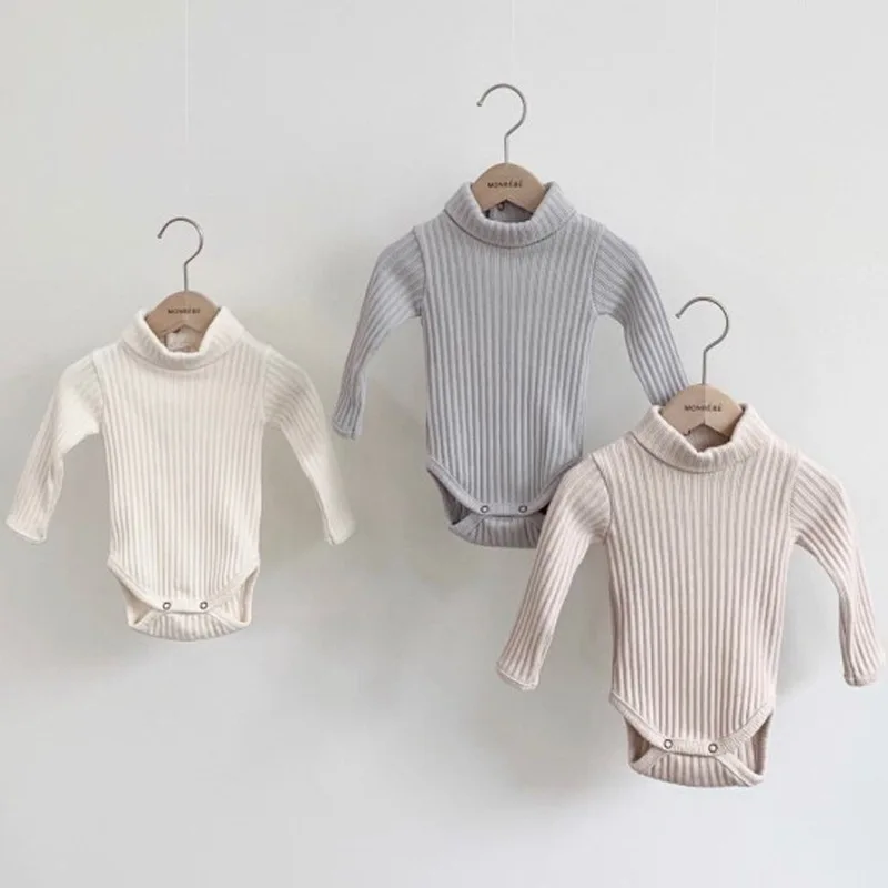 Body cuello alto para bebé – Mono manga larga de punto canalé invierno - imagen 3