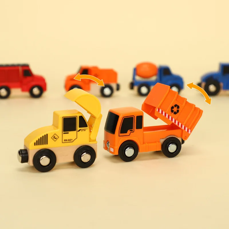 Tren magnético de madera infantil con vía y vehículos