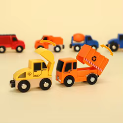 Tren magnético de madera infantil con vía y vehículos