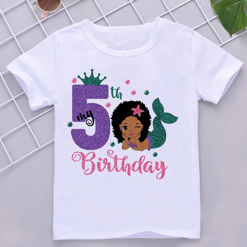 Camiseta sirenita con números para niña – Manga corta de algodón - imagen 3