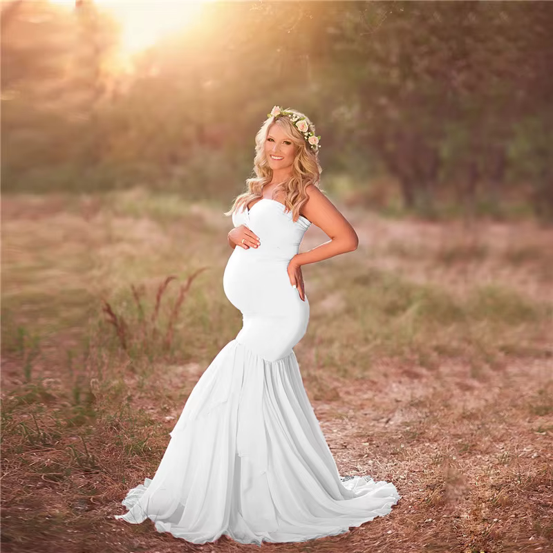 Vestido de maternidad largo de jersey elástico para sesión de fotos - imagen 3