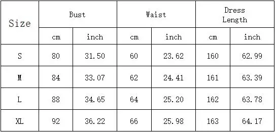 Tabla de tallas del vestido