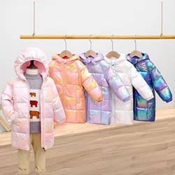 Abrigo largo acolchado brillante invierno para niños