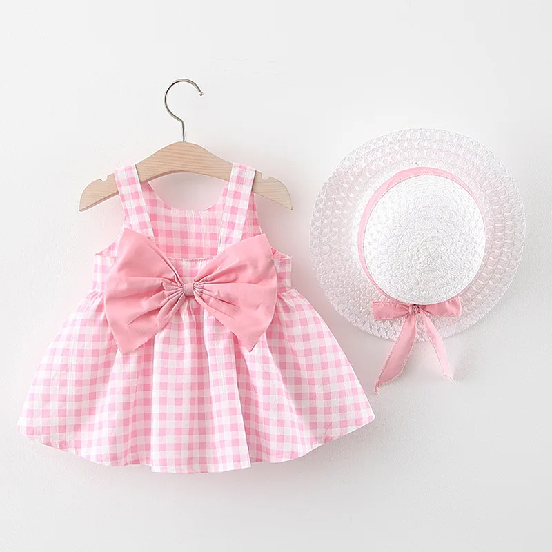 Vestido de verano algodón sin mangas para niña con lazo amarillo