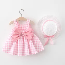 Vestido de verano algodón sin mangas para niña con lazo amarillo