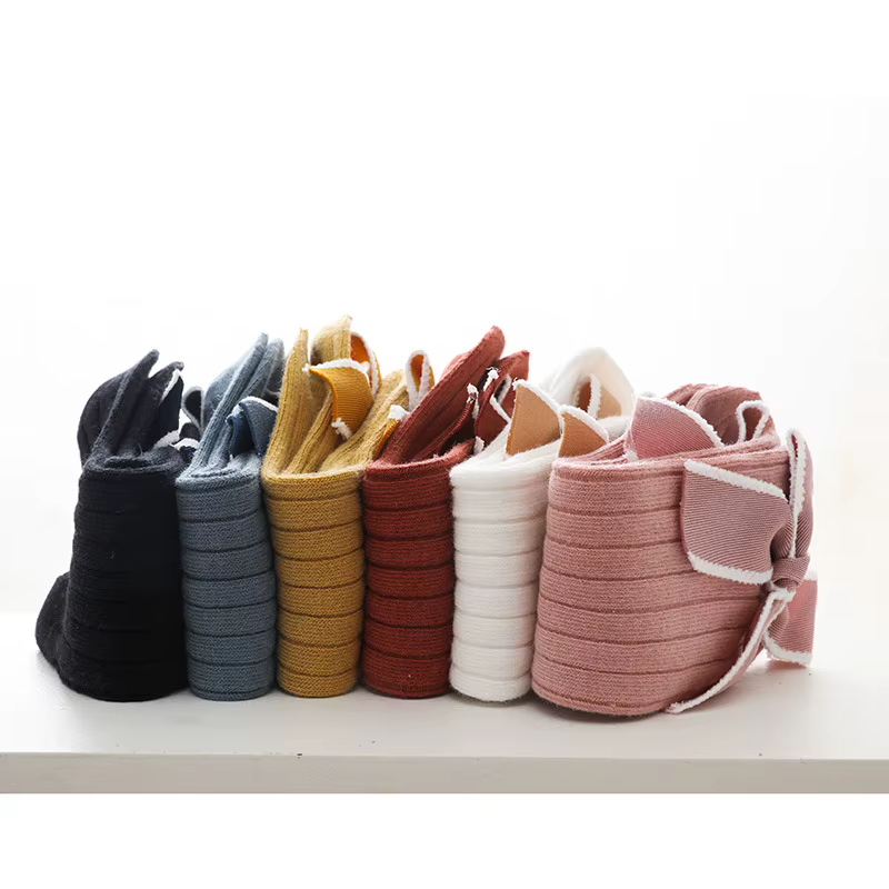Calcetines largos con lazos a rayas para niñas - Algodón 0-5 años - imagen 5