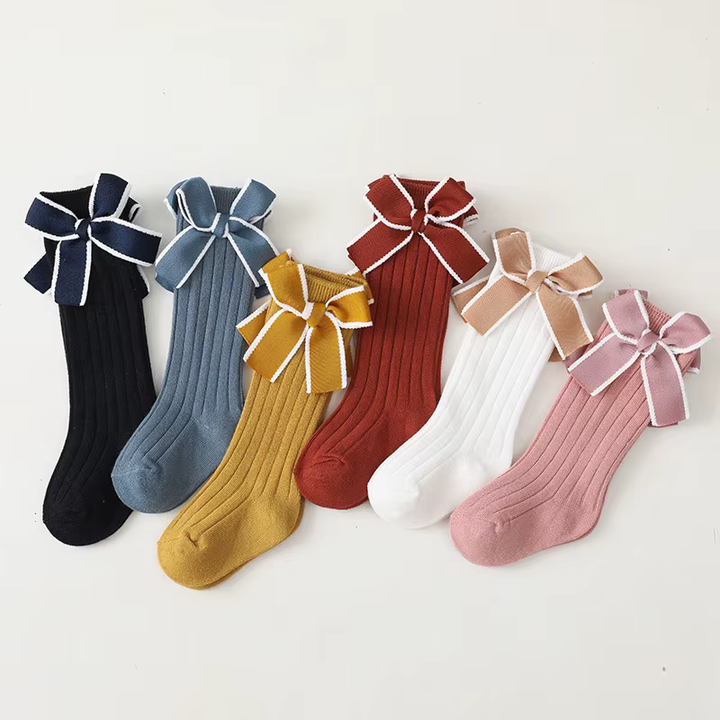 Calcetines largos con lazos a rayas para niñas - Algodón 0-5 años - imagen 4