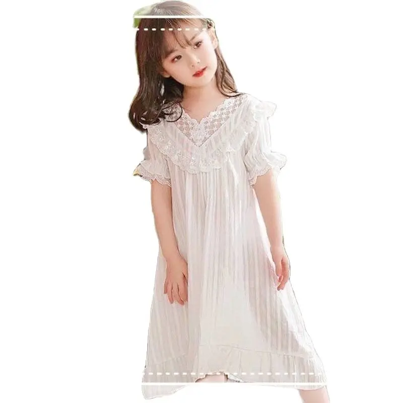 Camisón fino de algodón para niña manga corta con encaje, verano - imagen 3