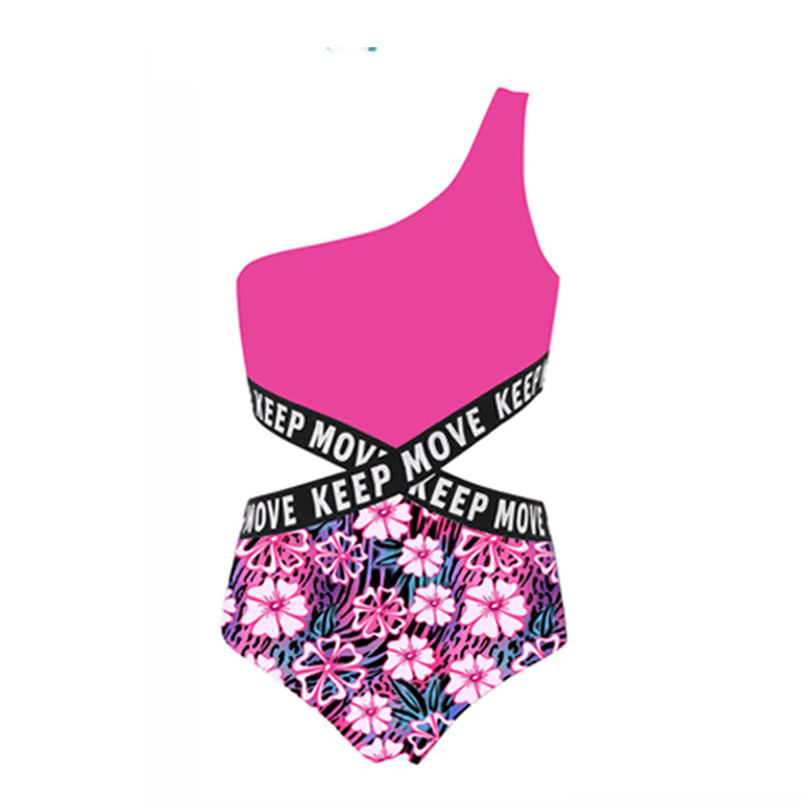 Bañador niña adolescente estampado monokini de un hombro con drapeado - imagen 5