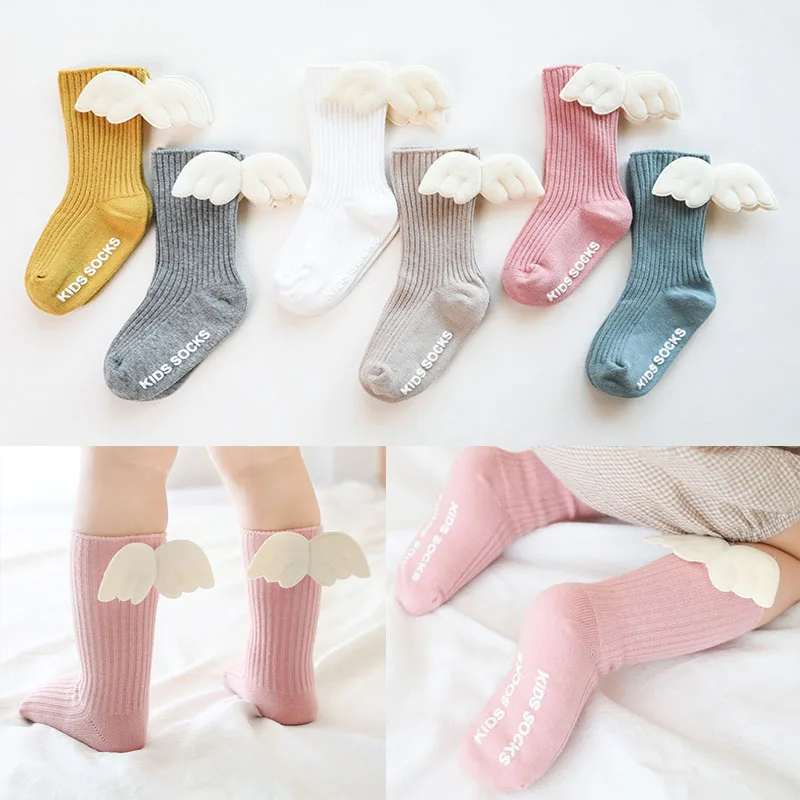 Calcetines de algodón alas de Ángel para niña - Color caramelo