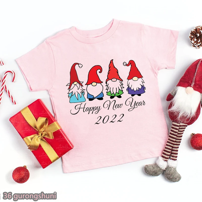 Camiseta rosa Gnomies Kawaii manga corta Feliz Año Nuevo para niños - imagen 3