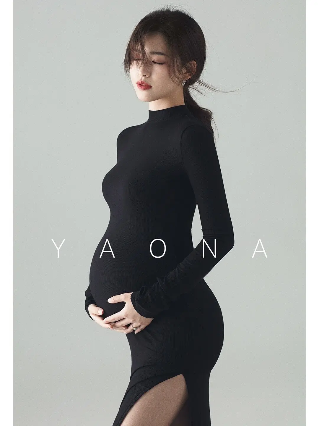 Vestido premamá negro elegante – Suave para fotos de embarazo - imagen 3