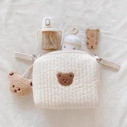 Bolsa de pañales con bordado de oso para cochecito – Organizador portátil para mamá
