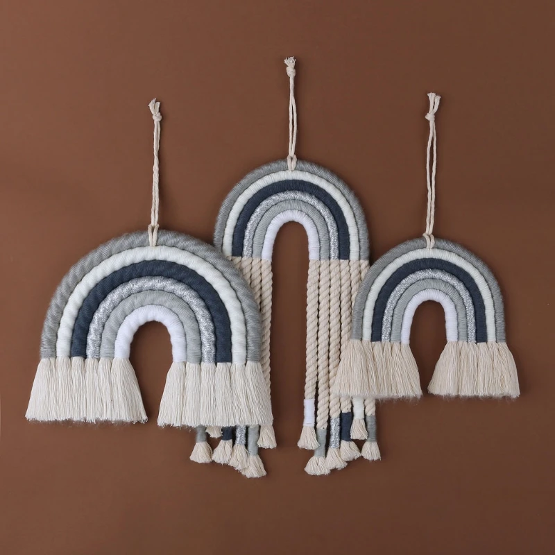 Tapiz de arcoíris tejido nórdico para decorar cuarto infantil - imagen 3