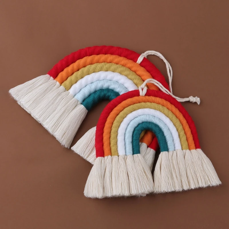 Tapiz de arcoíris tejido nórdico para decorar cuarto infantil - imagen 2
