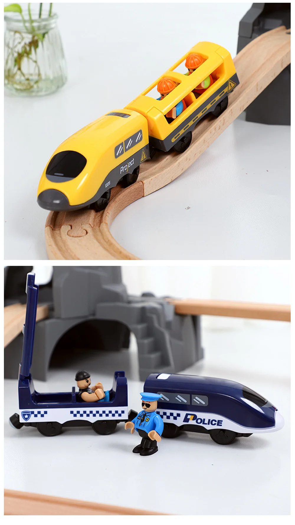 Tren eléctrico sobre vía de madera compatible